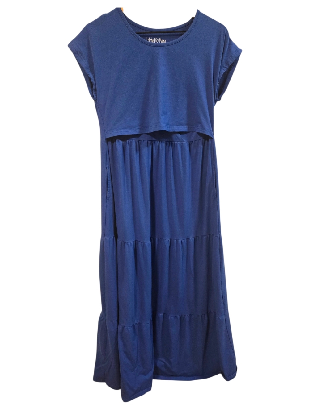 Latched Mama Royal Blue Short Sleeve Tiered Maxi Dress Size Small